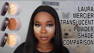 NEW LAURA MERCIER HONEY TRANSLUCENT amp MEDIUM DEEP SHADE COMPARISON ON DARK SKIN [upl. by Nyroc]