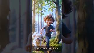 A child with a fluffy dog bounding through the trees [upl. by Nalloh]