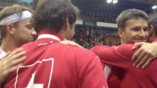 The Swiss Davis Cup Team celebrates their win over Serbia in Davis Cup [upl. by Neukam910]