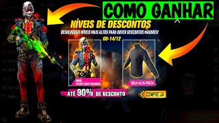 NÍVEIS DE DESCONTOS  Novo Evento FREE FIRE  Pacote Riso Macabro Gola Alta Preta  Como Funciona FF [upl. by Oznerol]