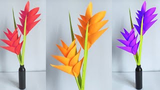 How to make Paper Heliconia Flower DIY Tropical flowerGlue bottle reuseHome decor [upl. by Aicilaf]