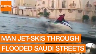 Man JetSkis Through Flooded Saudi Streets [upl. by Damarra]