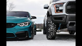 Ford F150 Raptor Truck VS NISSAN GT R In Snow Drift Ramp Jump fordraptortruck truck vs racecar [upl. by Noreen]