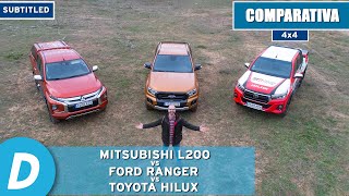 Prueba 4x4 ¡al límite Toyota Hilux vs Ford Ranger vs Mitsubishi L200 Triton  Prueba offroad [upl. by Publus]