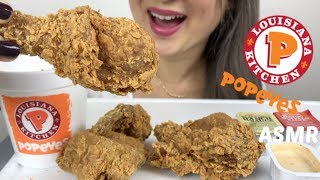 CRUNCHY POPPEYES Fried Chicken  ASMR Eating Sounds  NE Lets Eat [upl. by Jovi]