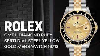 Rolex GMT Master II Diamond Ruby Serti Dial Steel Yellow Gold Watch 16713 Review  SwissWatchExpo [upl. by Lawrenson]