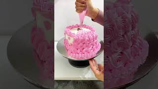 Pink Rosette wedding dress cake decoration Cake decorating ideas viralshorts ytshots shortsfeed [upl. by Yonatan]