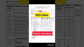 BCS Cadre Marksheet  bcswritten bcs cadres bcsbooklist bcspreliminarypreparation [upl. by Annairb331]