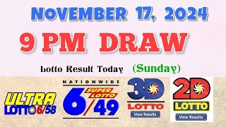 Lotto Result Today 9pm November 17 2024 PCSO [upl. by Spatz174]