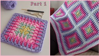 KOLAY TIĞ İŞİ MOZAİK MOTİF ÖRGÜ BATTANİYE YAPIMI  Mosaic Granny Square  KARE MOTİF MODELLERİ [upl. by Edny817]