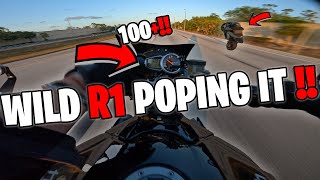 INSANE R1 RIDER POPING WHEELIES [upl. by Gnek]