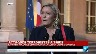 Attentats de Paris  Intervention de Marine Le Pen suite à son entretien avec François Hollande [upl. by Llenrac]