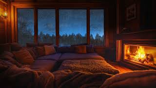 4K 1 Hour Rain Fireplace Sounds in a Cozy BedroomSounds for Sleep Relax and Study [upl. by Jenesia]