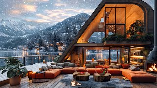 Soothing Winter Ambience Coffee Shop With Gentle Snowfall ☕ Relaxing Jazz Music for Stress Relief [upl. by Devinna]