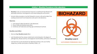 Activity 1 Biosafety Procedures in the Laboratory [upl. by Noraf894]