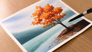 Watercolor Painting for Beginners  Autumn Lake Scenery  Step by Step Tutorial [upl. by Aubreir]