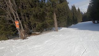 Morillon  GoPro POV skiing green run Marvel near Les Esserts lift in Grand Massif resort March 2022 [upl. by Laehcimaj]