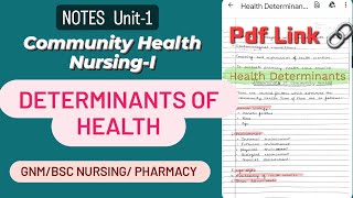 Determinants of Health  Community Health NursingI  GNM Bsc nursingPharmacy [upl. by Janis]