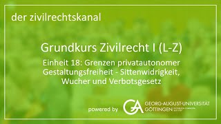 Folge 18 Grenzen der Privatautonomie  Sittenwidrigkeit Wucher und Verbotsgesetz [upl. by Eylrahc]