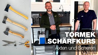 Schärfen von Äxten und Scheren  Teil 2  Tormek Live Schärfkurs [upl. by Aneda767]