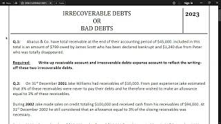 IRRECOVERABLE DEBTS 01 [upl. by Eleahcim]