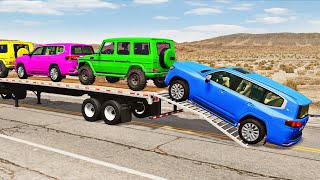 Flatbed Truck Mcqueen  Transportation with Truck  Pothole vs Car 197  BeamNGDrive [upl. by Anthia943]