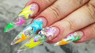 ⭐ENCAPSULATED MYLAR amp GEL POLISH STARS  NAIL ART DESIGN ⭐ [upl. by Marietta]