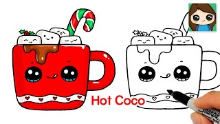 How to Draw Hot Chocolate 🎄Cute Christmas Winter Art [upl. by Nayar158]