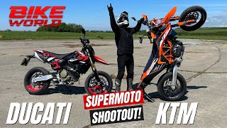 Supermoto Shootout  Ducati 698 Mono Vs KTM 690 SMC R [upl. by Darmit]