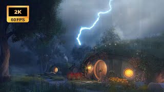 Stormy Night in Hobbiton  Soothing Rain amp Rolling Thunder Sounds for Relaxing  Studying  Sleeping [upl. by Noissap]