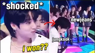 Jungkooks Reaction to Winning over NewJeans During Inkygayo [upl. by Enohs]