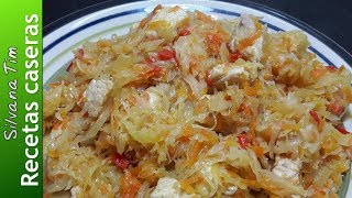 Receta de REPOLLO GUISADO guiso con PECHUGA DE POLLO [upl. by Hanimay]