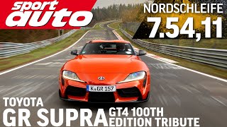 Toyota GR Supra GT4 100TH EDITION TRIBUTE  Nordschleife 75411 min HOT LAP  sport auto Supertest [upl. by Retniw]