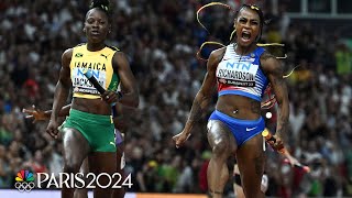 ShaCarri vs Shericka ANCHOR SHOWDOWN decides EPIC 4x100 between USA and Jamaica  NBC Sports [upl. by Leahcimauhsoj]