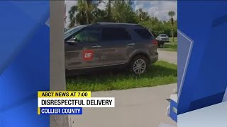 LaserShip delivery driver caught on camera damaging front yard and throwing package [upl. by Aldus675]