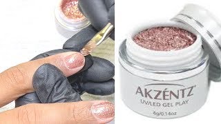 APPLICATION Akzentz Gel Play GLITZ quotROSE GOLD LEAFquot [upl. by Anetsirk]