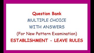 Leave Rules  Establishment Part 2 English Rly Question Bank With Ans New Pattern [upl. by Herzen784]