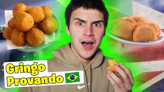 GRINGO PROVANDO BOLINHO DE ARROZ RISOLES DE CARNE E MAIS [upl. by Platus]