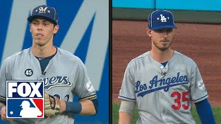 Christian Yelich and Cody Bellinger get micd up in the outfield for the 2nd inning  FOX MLB [upl. by Riba]