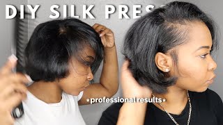 HOW TO SILK PRESS ON NATURAL HAIR AT HOME  TRIM  CURLY TO STRAIGHT  PROFESSIONAL RESULTS [upl. by Enileme]