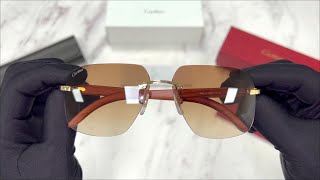 Cartier Brown Wood Rimless Sunglasses  Iconic C Décor  Model CT0041RS 001 [upl. by Teiv793]