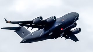 Rare Boeing C17A Globemaster 3 Does Fly Over At Liverpool John Lennon Airport EGGP 2hrs9mins [upl. by Melquist]