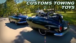 Studebaker and Bullet Nose Bike Hauler  Ford Woody Wagon with Wooden Boat  Customs Towing Toys [upl. by Eirena270]