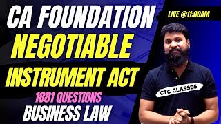 Negotiable Instrument Act 1881 CA Foundation I Negotiable Instrument Act 1881 Questions ctcclasses [upl. by Paxon]