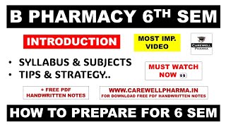 B Pharmacy 6th Semester  Introduction  Syllabus  Subjects  Tips  Strategy  Carewell Pharma [upl. by Notsuoh]