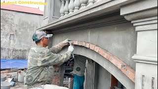 Technique For Plastering The Arch Wall On The Front Of The House Is Perfect With Fine Sand Cement [upl. by Kinson428]