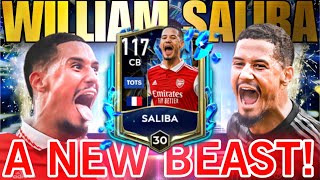 A NEW BEAST Review on TOTS Saliba  FIFA mobile 23  EPL BEST CB [upl. by Ecnarual417]