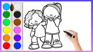 cute girls friend drawingdrawing for kidsdolls and for children [upl. by Clements]