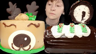 ASMR Ice Cream Cakes Reindeer Cake Chocolate Fudge Cake Roll [upl. by Einolem]