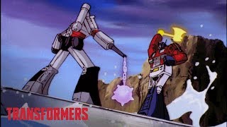 Optimus Prime vs Megatron Top 5 Fights  Series Mashup  Generation 1  Transformers Official [upl. by Mott]